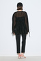 Black Blouse with Drawstring and Tie - 6