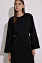 Textured Striped Detailed Dress Black - 2
