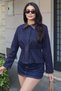 Suede Fabric Leather Collar Jacket Navy Blue - 4