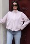 Checkered Fabric Lined Zippered Bomber Jacket Pink - 6