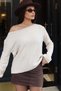 Silvery Boat Neck Knitwear Sweater Beige - 3