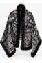 Women's Black Floral Patterned Woven Poncho Pnc06 - 3