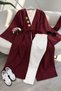 Belted Oversize Denim Jeans Kimono with Brooch Detail in Burgundy - 5
