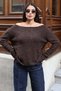 Glittery Boat Neck Knit Sweater Brown - 2