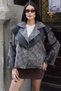 Checkered Fabric Shawl Collar Trench Coat Brown - 3