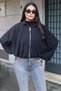 Parachute Fabric Zippered Snap Fastener Jacket Black - 7