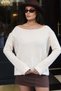 Silvery Boat Neck Knitwear Sweater Beige - 6
