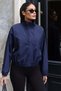 Parachute Fabric Zippered Snap Fastener Jacket Navy Blue - 4