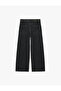 High Waist Comfortable Fit Cotton Denim Trousers - Culotte Jeans - Black - 2
