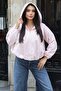 Checkered Fabric Lined Hooded Jacket Pink - 5