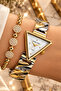 Triangle Case Gold Silver Women's Watch - Steel Band - Japanese Machine - Water Resistant - Special Boxed Dkby2059C5 - 3