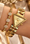 Triangle Case Gold Color Women's Watch - Steel Band - Japanese Machine - Water Resistant - Special Boxed Dkby2059C8 - 3