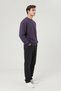 Men's Oversize Thick Textured 3 Thread Non-Threaded Ribbed Crew Neck Basic Purple Sweatshirt - 4