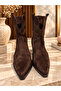 Women's Brown Suede Western Cowboy Ankle Short Boots - 3