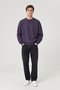 Men's Oversize Thick Textured 3 Thread Non-Threaded Ribbed Crew Neck Basic Purple Sweatshirt - 7