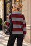 Women's Burgundy Color Blocked Striped Polo Collar Sweater - 2