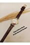 Minimal Oval Design - Dark Brown Color Strap - Roman Numeral Dial - Women's Wristwatch - Gold Color Case - 3
