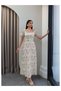 Square Neck Balloon Sleeve Embroidered Dress - 4