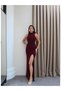 Halter Neck Waist Drape Slit Dress