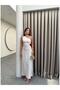 Cream Patterned One-Shoulder Satin Dress - 4