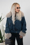 Denim Embroidered Fur Collar Jacket - 2