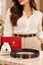 Asian Genuine Leather Gold Buckle Brown Women's Belt - 2