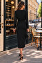 Women's Long Sleeve Crew Neck Side Slit Buttoned Midi Crepe Dress - 5