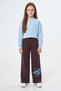 Denim Star Embroidered Girls' Trousers with Elastic Waist - 2
