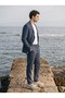 Men's Summer Comfortable Fit Loose Navy Blue Linen Trousers - 2