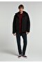 Thick Multi-Pocket Waterproof Zippered Regular Fit Hooded Zippered Lined Men's Black Coat - 3