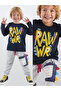 Boys Winter Dinosaur Patterned Cotton Navy Blue Long Sleeve 2-Piece T-Shirt Trousers Set 2-8 Years