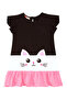 White Cat Ruffled Girl's Black Summer Dress - 3