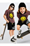 Boy's Suit Smiling Face Printed 100% Cotton T-Shirt Black Shorts Summer Set