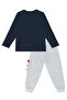 Boys Winter Dinosaur Patterned Cotton Navy Blue Long Sleeve 2-Piece T-Shirt Trousers Set 2-8 Years - 5