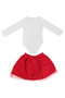 Girl's Bodysuit Tulle Red Skirt Set with Pearls - 4