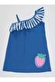 Strawberry Woven Girls' Ruffled Navy Blue Summer Dress - 3
