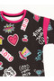 Girls' Winter Slogan Printed Black Long Sleeve Dress 4-10 Years - 6