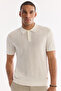 Men's Ecru Polo Collar Buttoned Linen Blend Regular Fit Knitwear T-Shirt A61Y5013 - 2