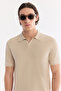 Men's Beige Polo Collar Buttonless 100% Cotton Soft Touch Regular Fit Knitwear T-Shirt A61Y5041 - 6