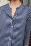 Patterned High Collar Stylish Capri Sleeve Office Shirt - Navy Blue Stripe - 6