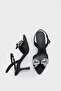 Cissie Pointed Toe Stoned Ankle Strap Satin Mid-Heeled Women's Shoes - 4