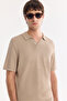 Men's Mink Polo Collar Buttonless Textured Knitwear Regular Fit T-Shirt A61Y5033 - 2