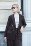 Women's Velvet Denim Collared Long Sleeve Blazer Jacket with Pocket Flaps - Brown - 4