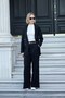 Women's Velvet Denim Collared Long Sleeve Blazer Jacket with Pocket Flaps - Black - 5