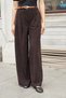 Women's Honeycomb Velvet High Waist Pleated Palazzo Trousers with Pockets-Brown - 3