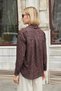 Women's Patterned Lycra-Free Fabric Collared Off-Shoulder Long Sleeve Shirt - Brown Spotted - 5