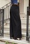 Women's Stretchy Velvet High Waist Pleated Palazzo with Pockets (Belt Included) Trousers-Black - 4