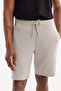 Men's Light Gray Elastic Waist Lace-Up Side Zipper Pocket Interlock Knitted Regular Fit Shorts A61Y3633 - 4