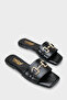 Women's Short Heeled Slippers with Metal Look Accessories and Single Strap