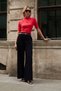 Women's Velvet Jeans High Waist Side Pockets Wide Leg Palazzo (Belt Included) Trousers-Navy Blue - 2